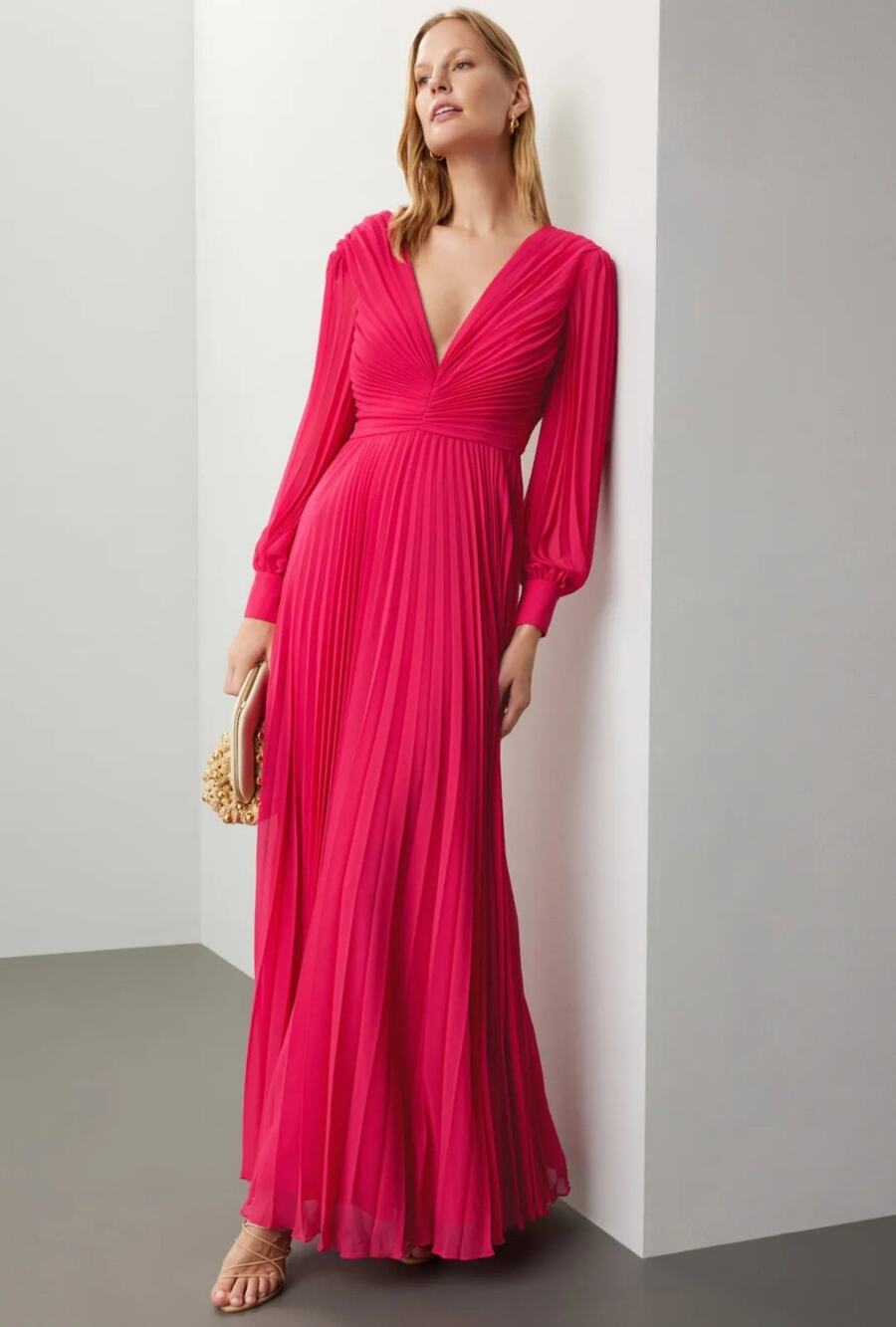 Badgley Mischka Fuchsia Pleated Gown Women Size 12